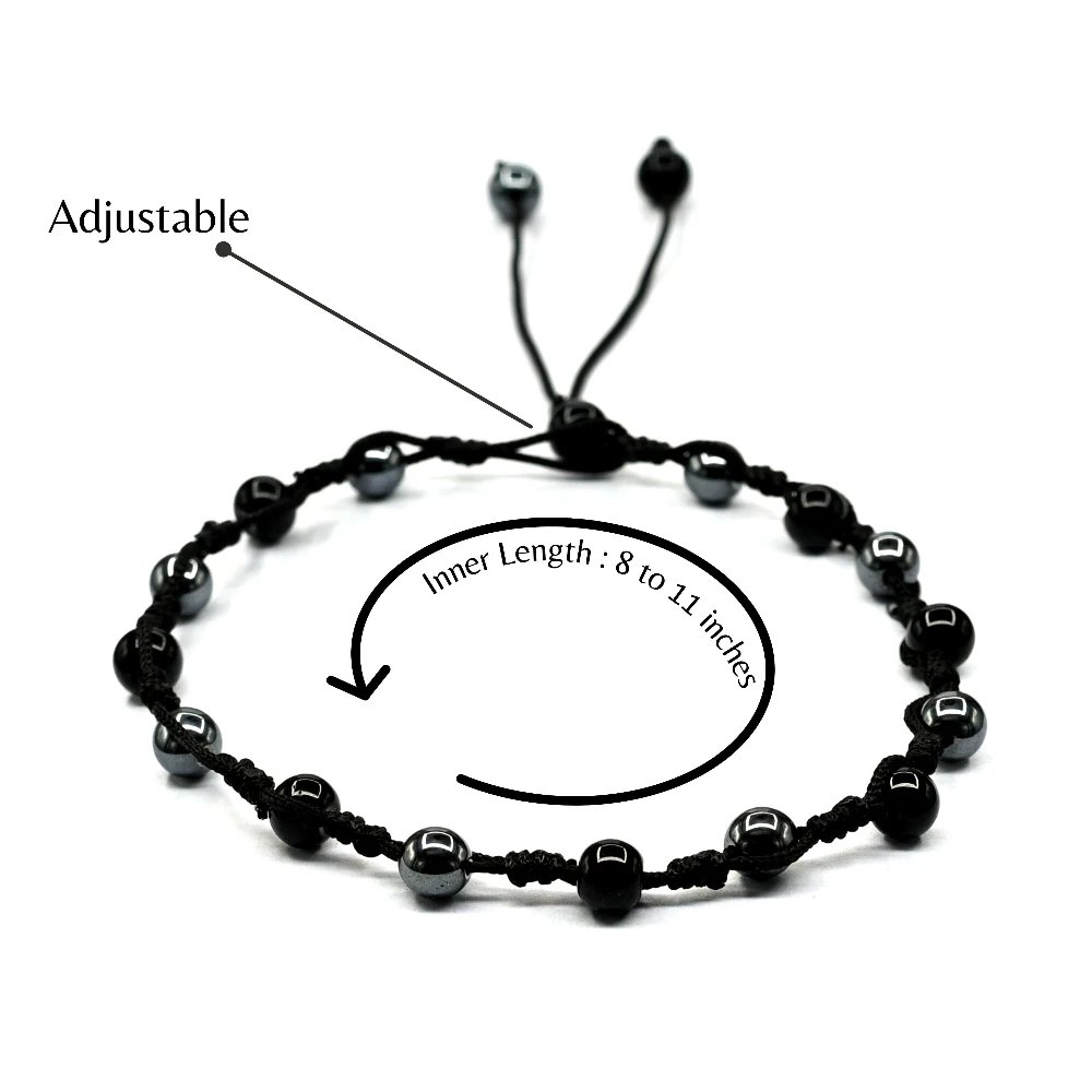 Anti Swelling Black Obsidian Hematite Set Of 3 Anklet (Hand Knotted)