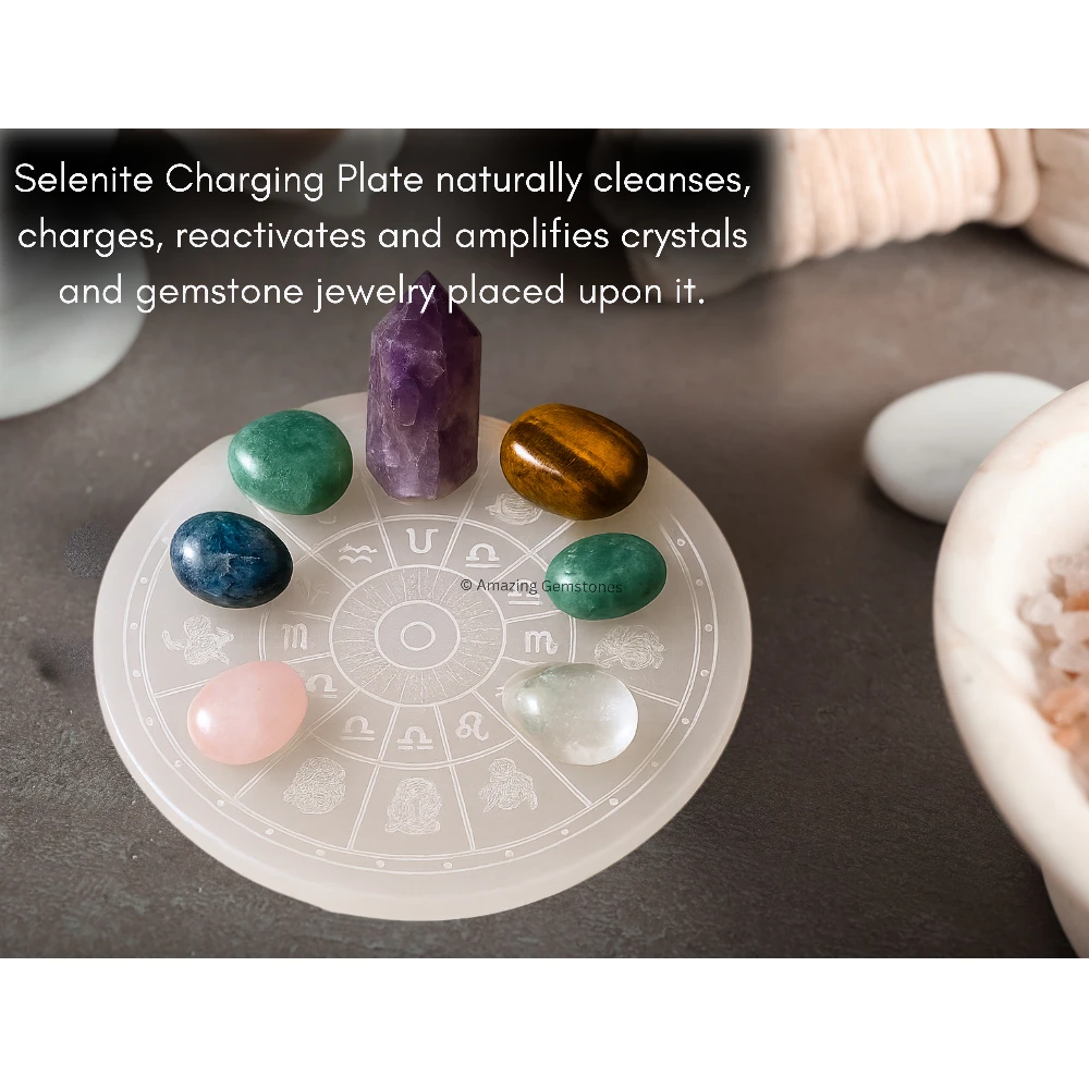 Selenite Charging Plate - Zodiac Sign (3 Inch)