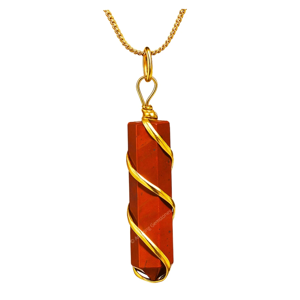 Red Jasper Necklace - Spiral Pencil Point (Gold)