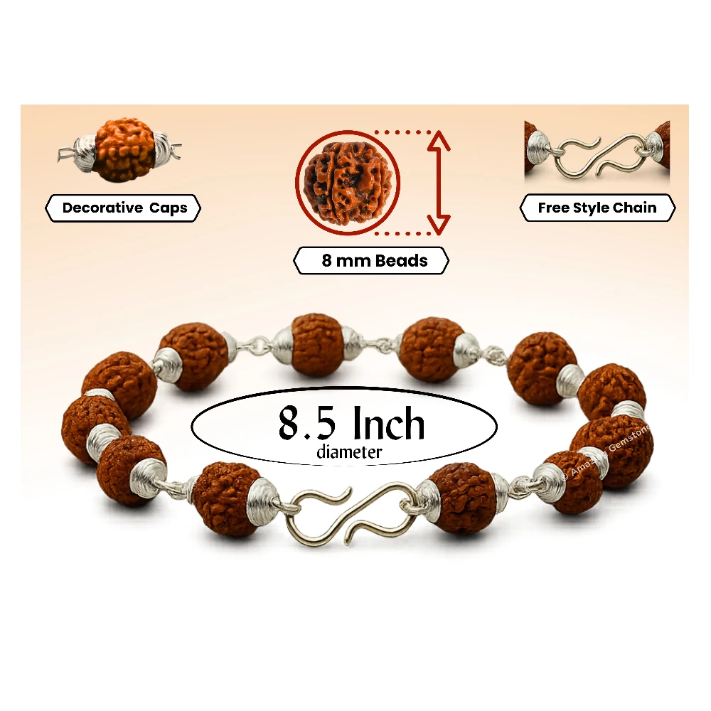 8mm Rudraksha Bracelet (Silver Chain)