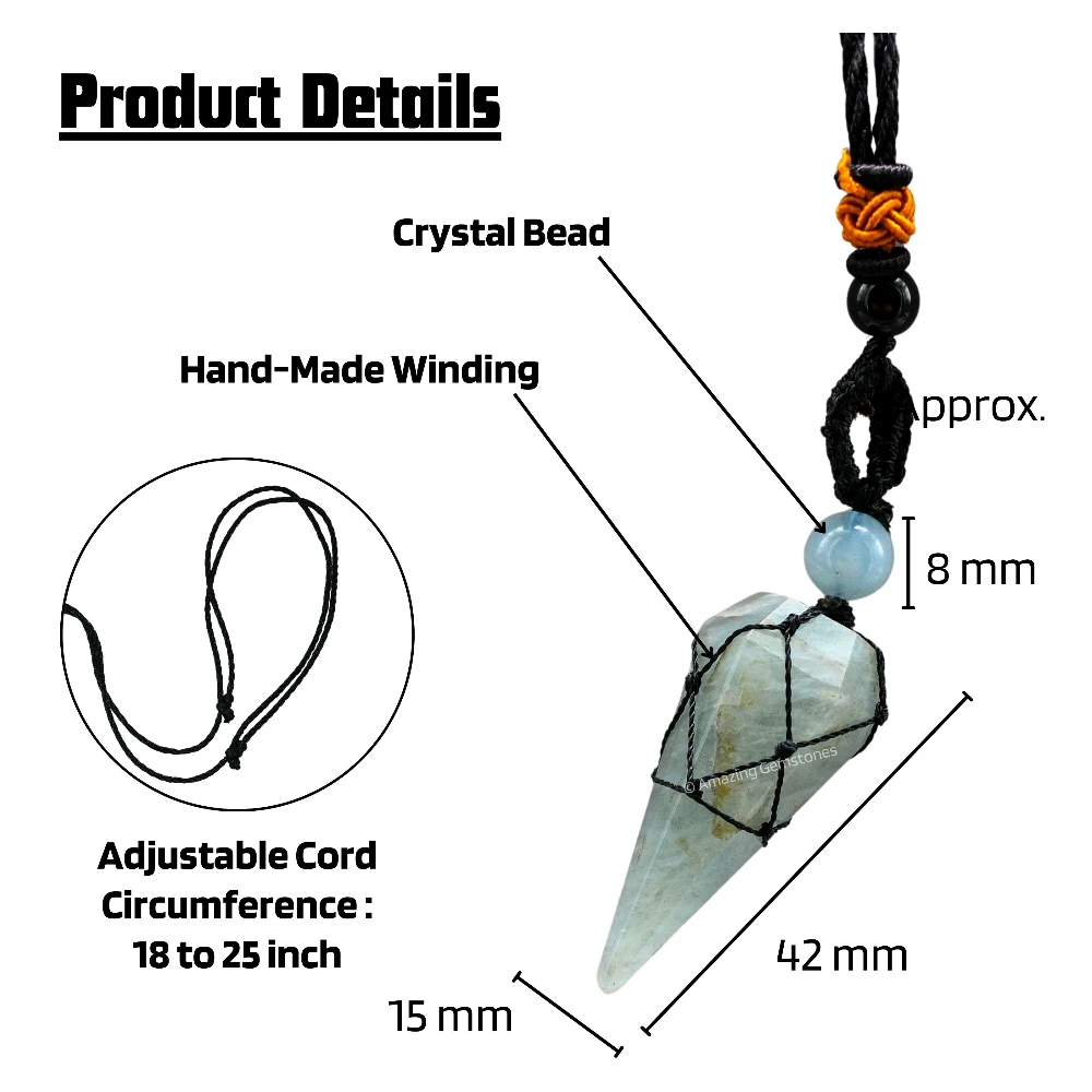Aquamarine Pendulum Pendant Necklace (Macrame)