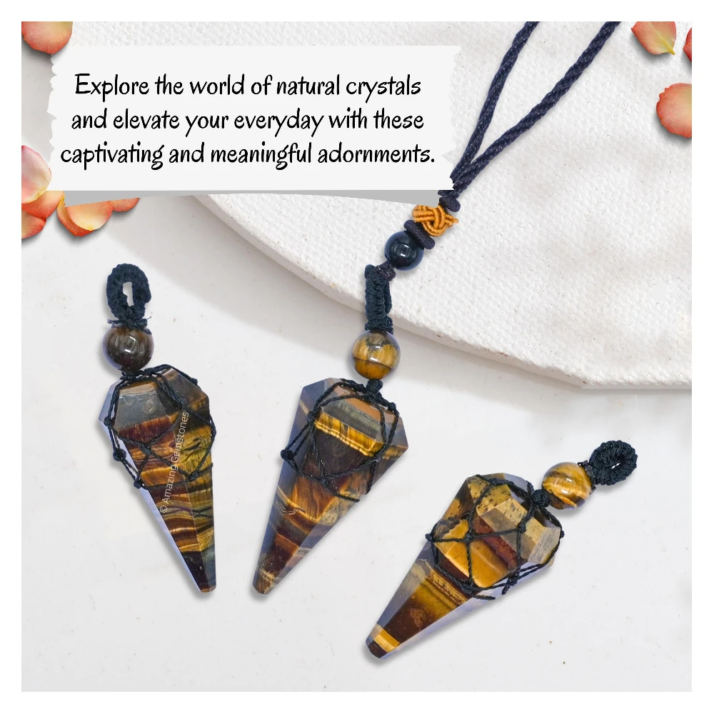 Tiger Eye Pendulum Pendant Necklace (Macrame)