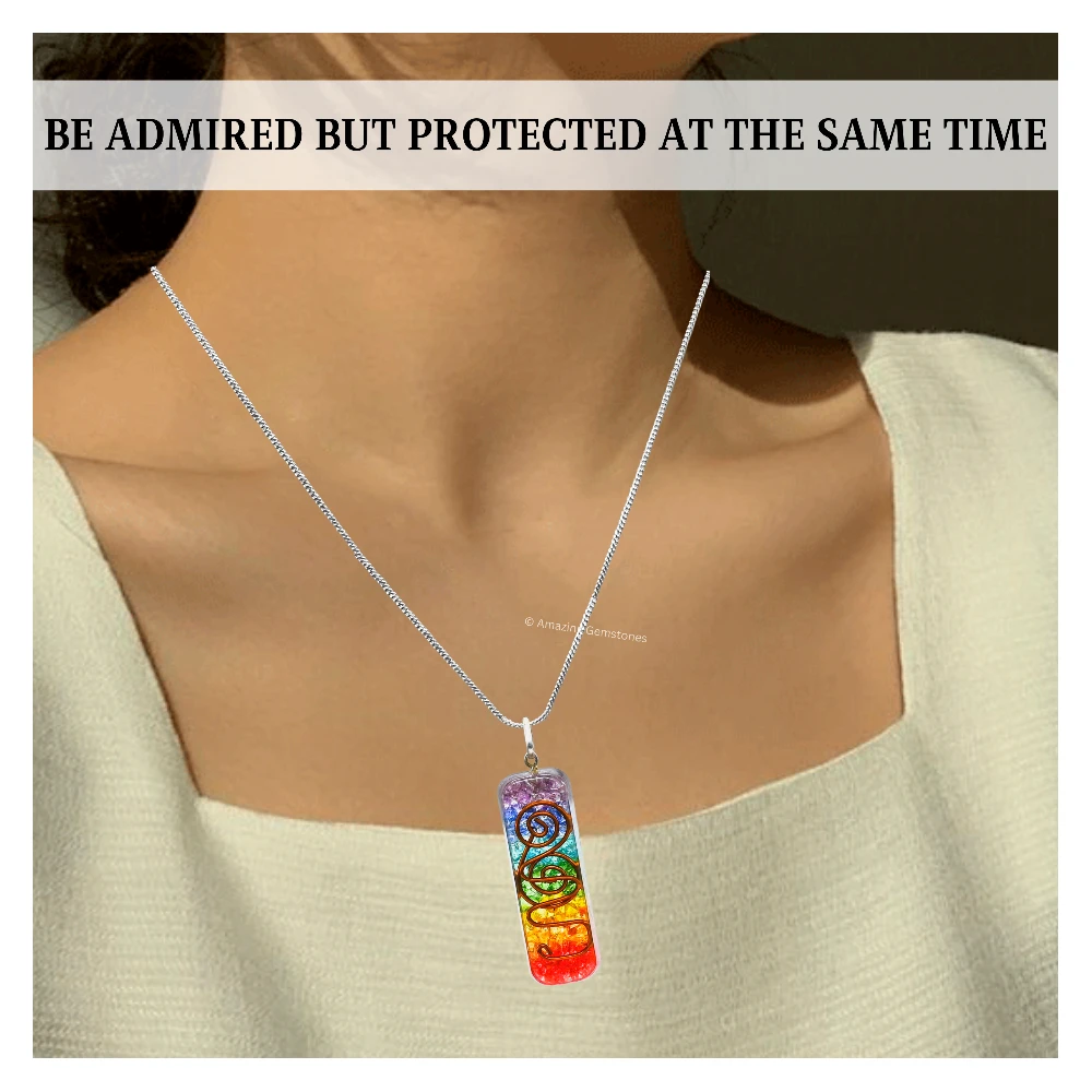 Chakra Onyx Crystal Orgone Pendant - Rectangle