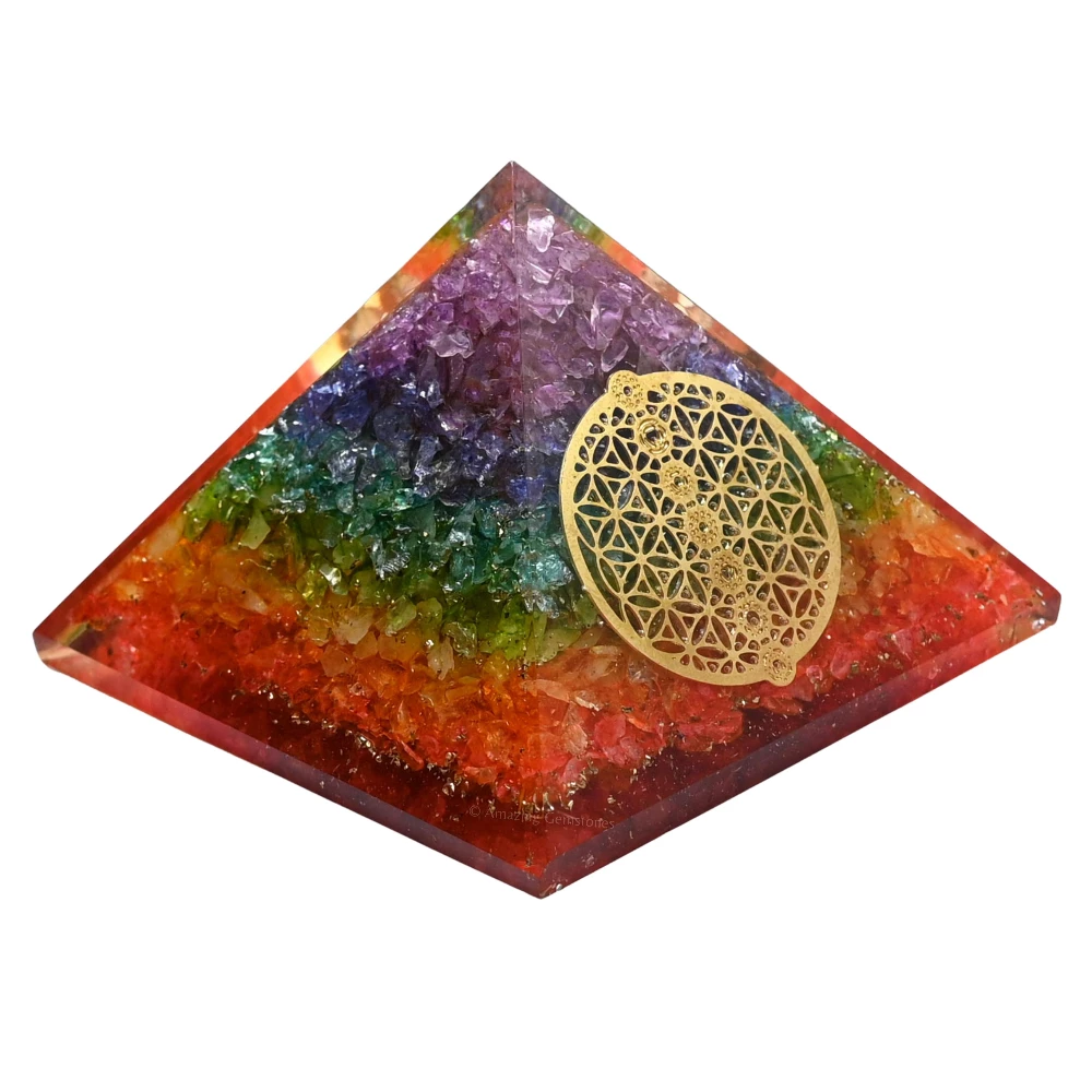 Chakra Onyx Orgone Pyramid - Chakra Flower of Life