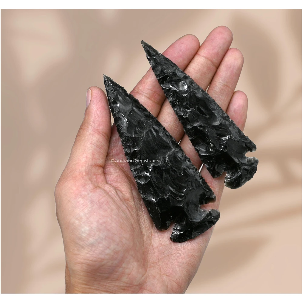 Black Obsidian Crystal Arrowhead - 3" to 4" (2 Pieces)