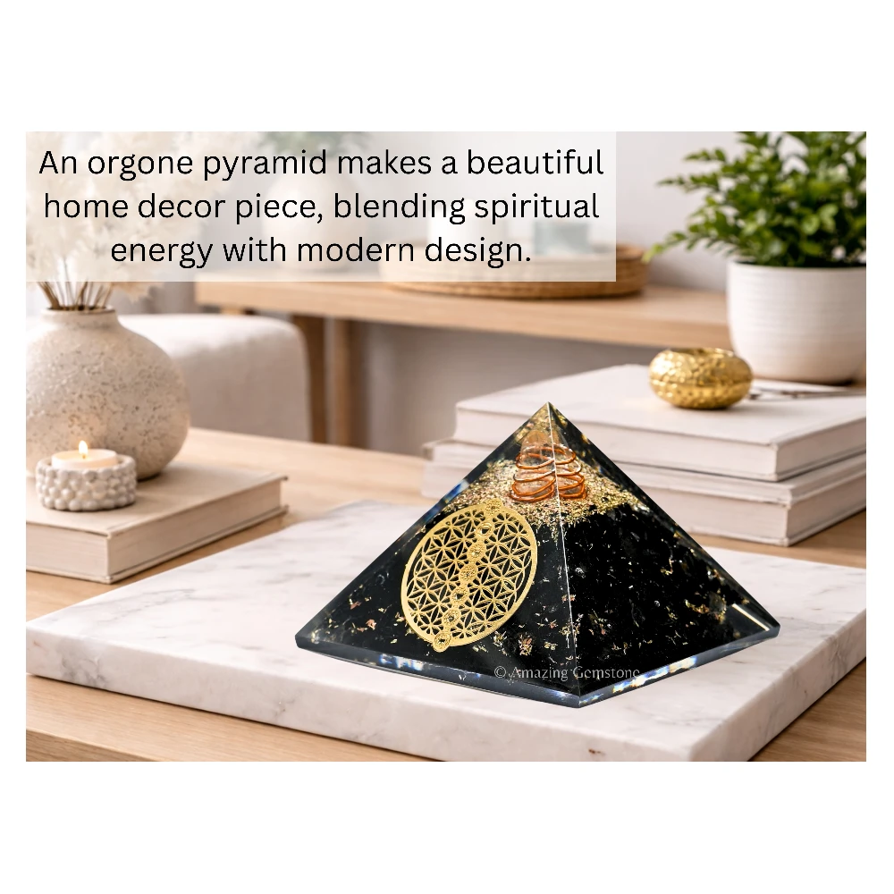 Shungite Orgone Pyramid - Chakra Flower of Life