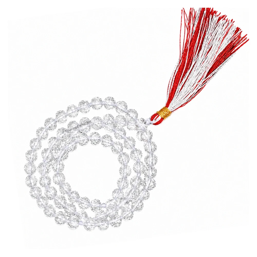 Sphatik Mala - Diamond Cut 7mm Beads (Hand Knotted)
