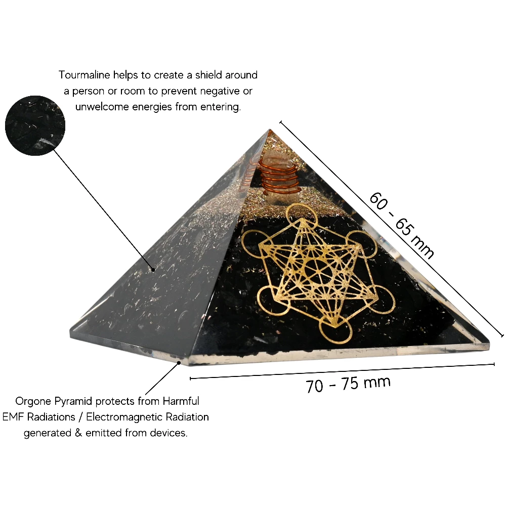 Black Tourmaline Orgone Pyramid - Metatron Cube