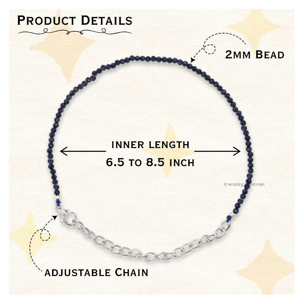 Blue Sunstone Dyed Crystal Bracelet - 2mm Faceted Bead (Silver)