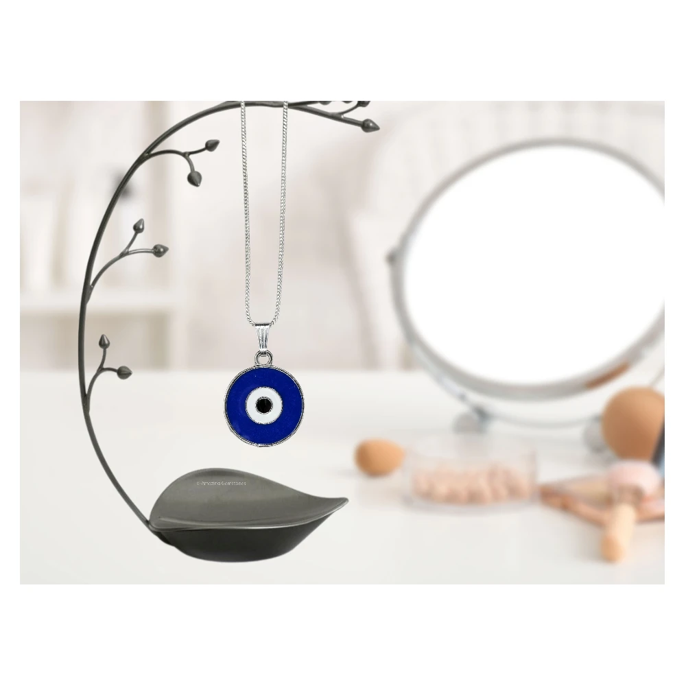Blue Evil Eye Pendant - Round (Silver)