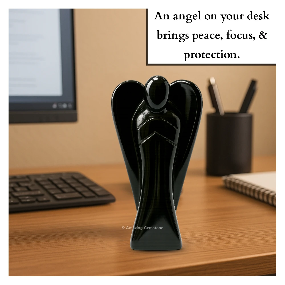 Black Agate Angel Figurine (3 Inch)