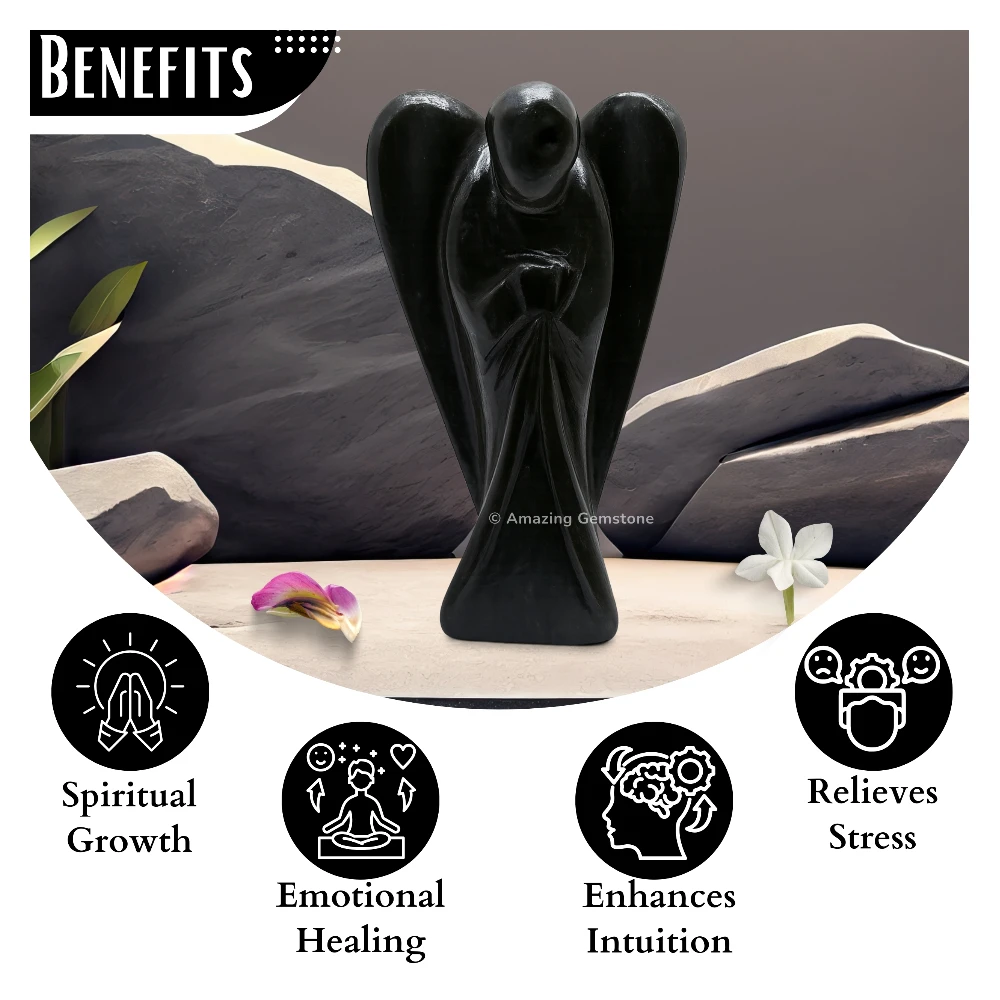 Black Tourmaline Angel Figurine (4 Inch)