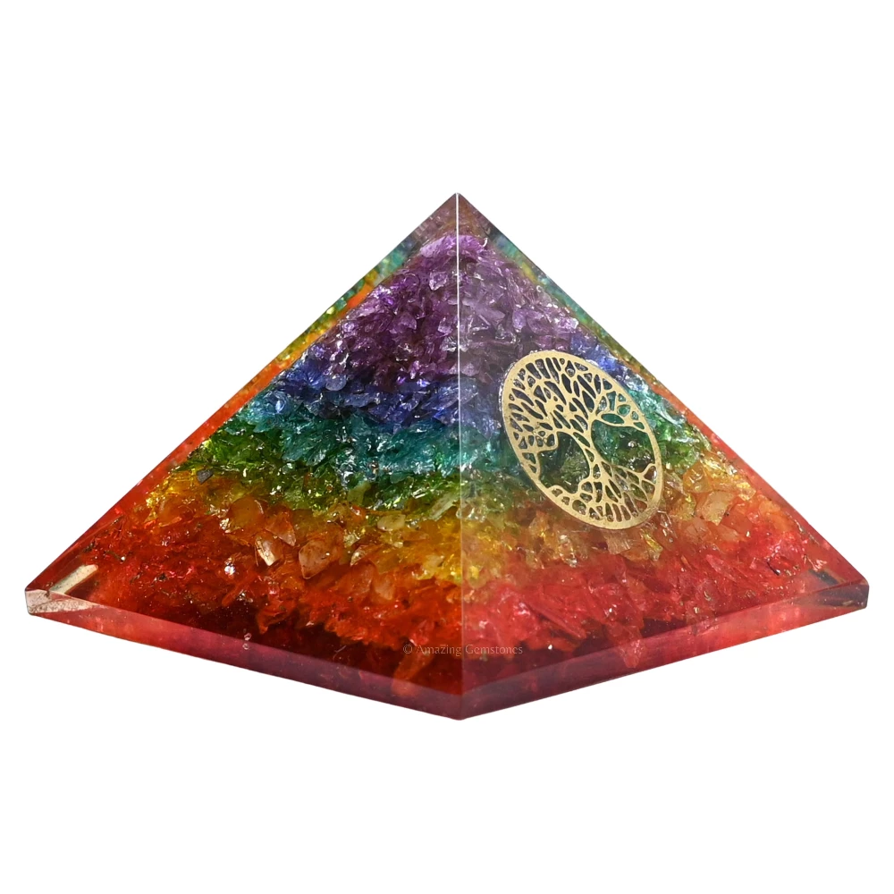 Chakra Onyx Orgone Pyramid - Tree of Life