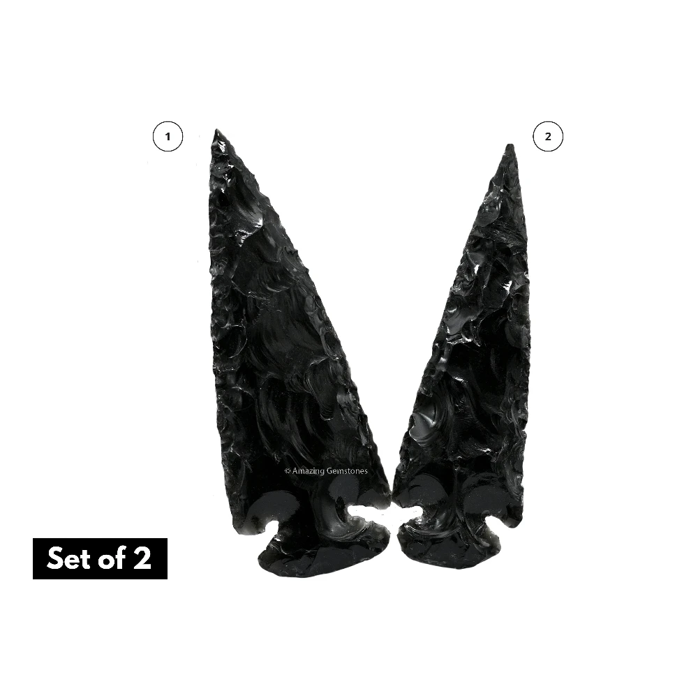 Black Obsidian Crystal Arrowhead - 3" to 4" (2 Pieces)