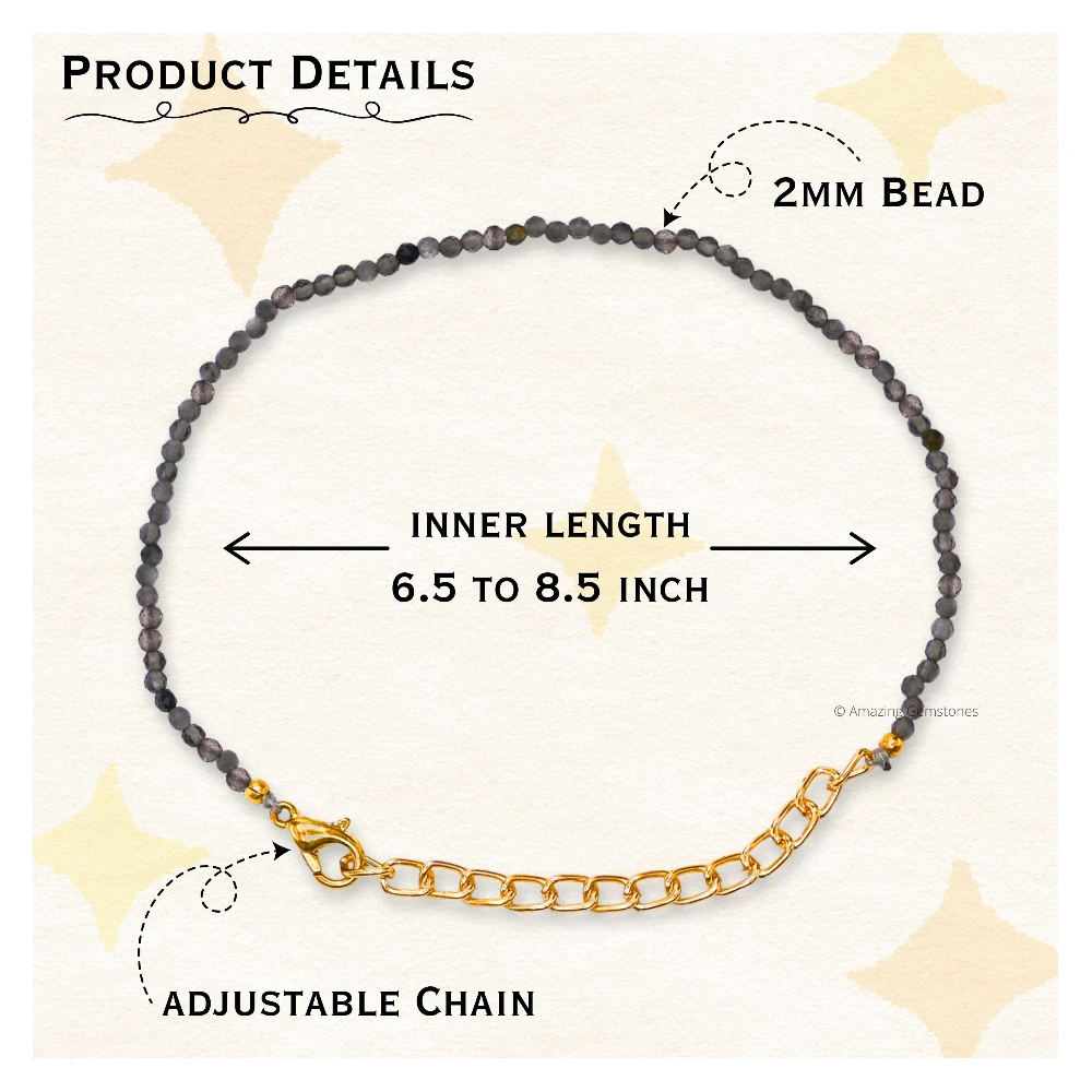 Grey Cats Eye Crystal Bracelet - 2mm Faceted Bead (Gold)