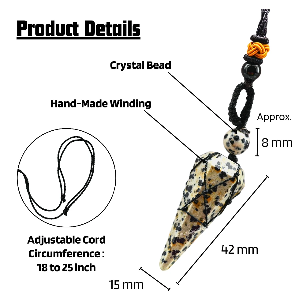 Dalmatian Jasper Pendulum Pendant Necklace (Macrame)