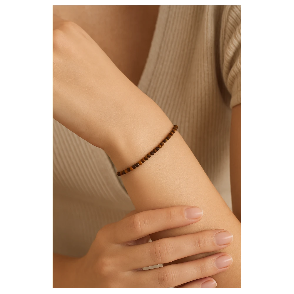 Tiger Eye Crystal Bracelet - 2mm Faceted Bead (Silver)