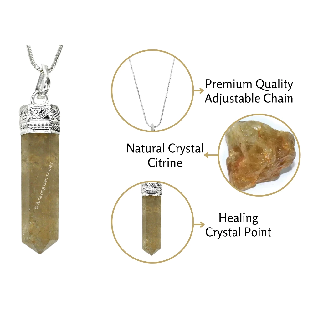 Citrine Necklace - Pencil Point (Silver)