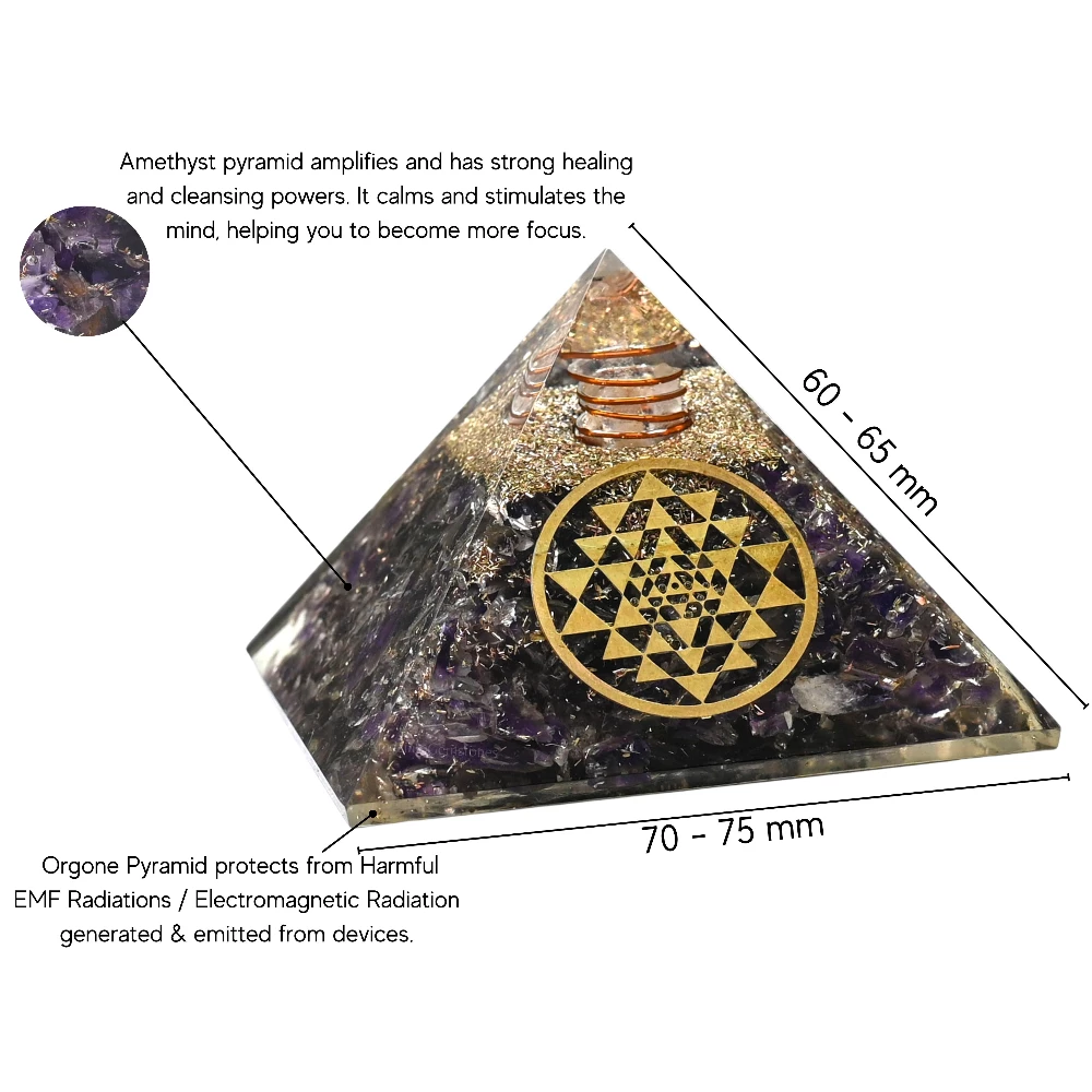 Amethyst Orgone Pyramid - Round Sri Yantra