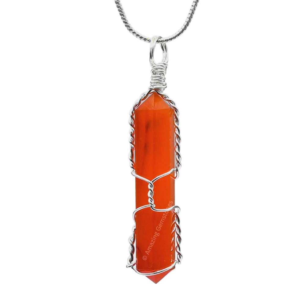 Carnelian Necklace - Wire Wrapped Double Point (Silver)