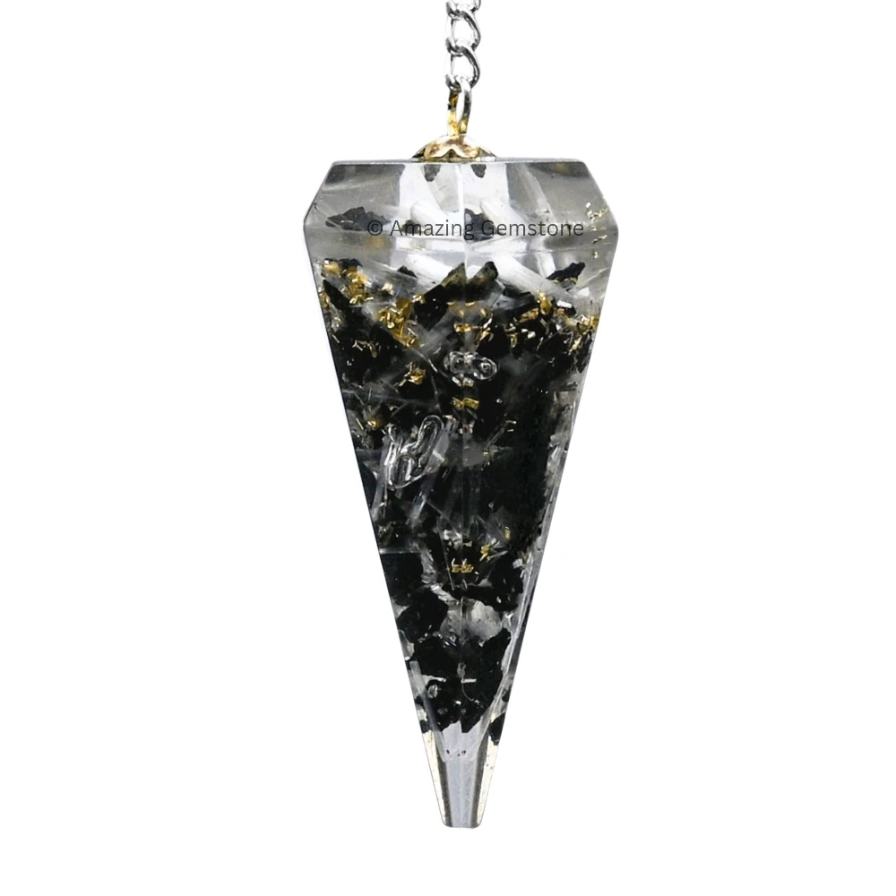 Black Tourmaline Selenite Orgone Pendulum
