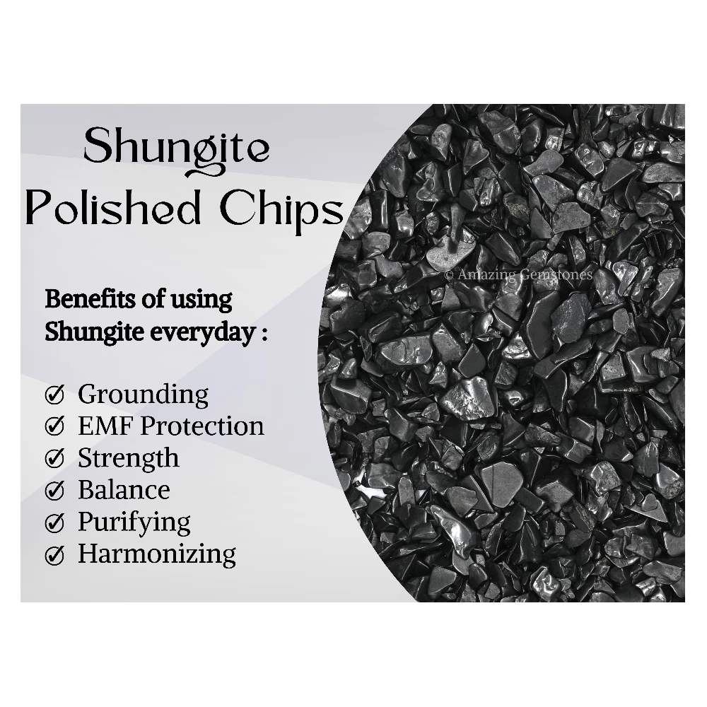 Shungite Raw Chips Stones for Water Purification - Polished 4 to 10mm (1/2 lb)