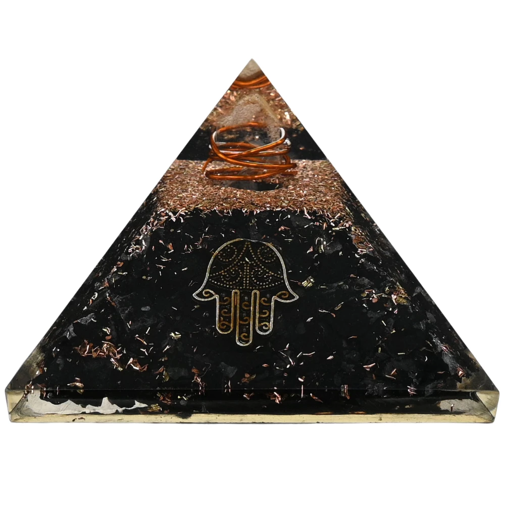 Black Tourmaline Orgone Pyramid - Hamsa