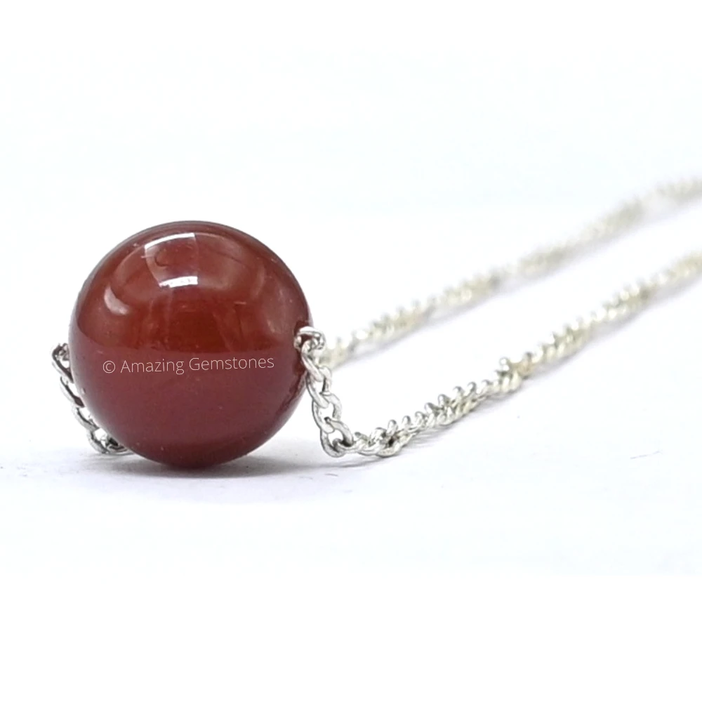 Carnelian Necklace - Crystal Bead (Silver)