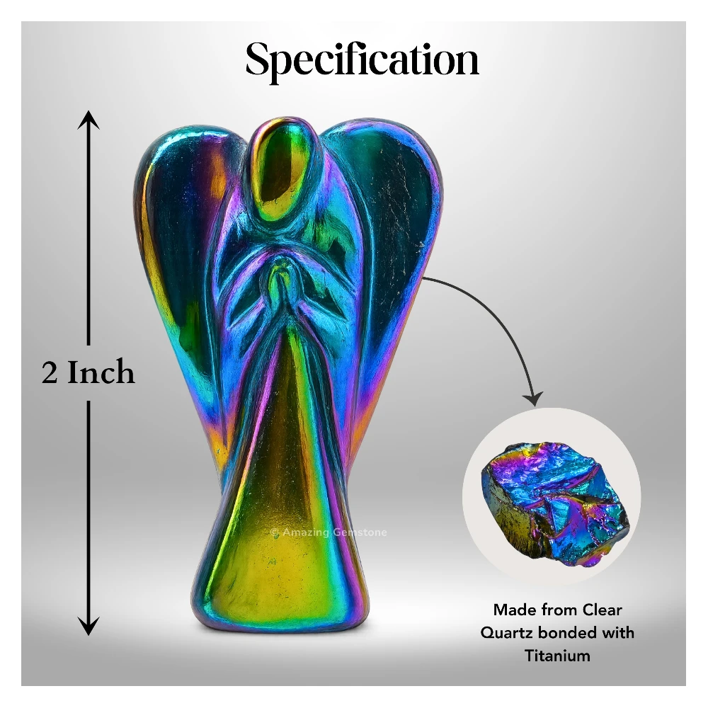 Titanium Aura Quartz Angel Figurine (2 Inch)