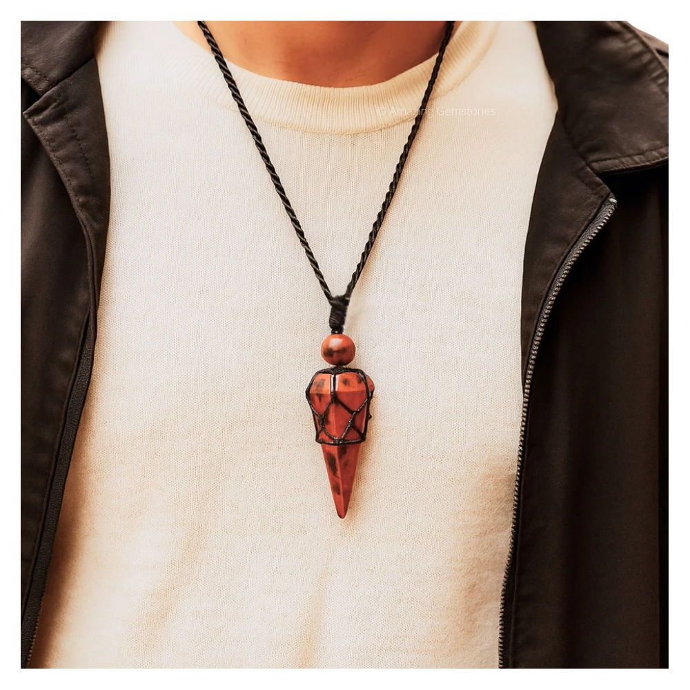 Mahogany Obsidian Pendulum Pendant Necklace (Macrame)