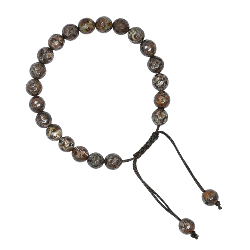 Brown Snowflake Obsidian Bracelet (Faceted) (Adjustable)