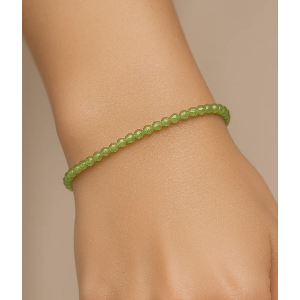 Peridot Crystal Bracelet - 2mm Faceted Bead (Silver)