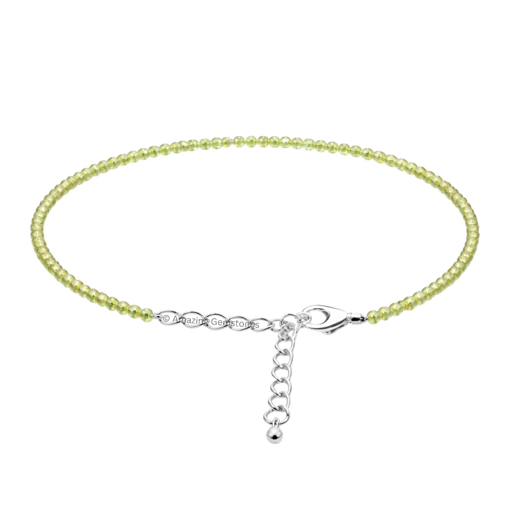 Peridot Crystal Anklet - 2mm Faceted Bead (Silver)