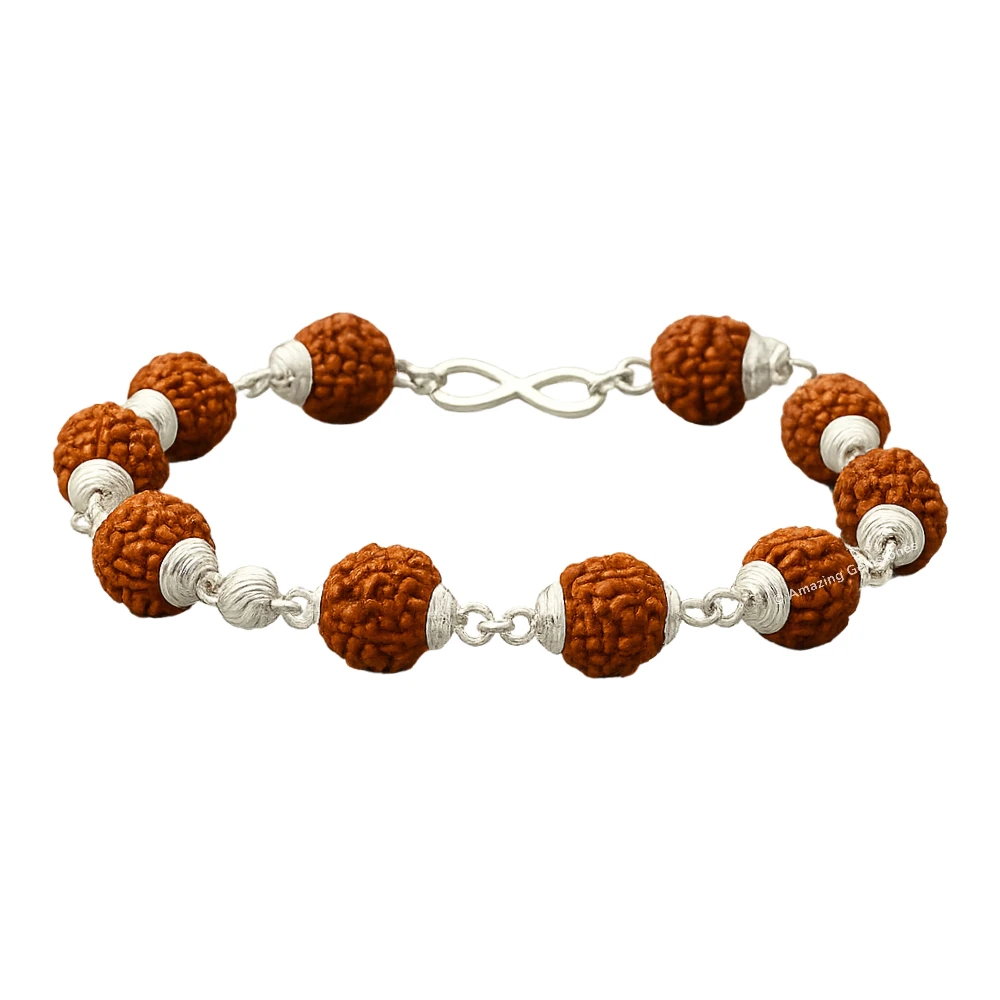 8mm Rudraksha Bracelet (Silver Chain)