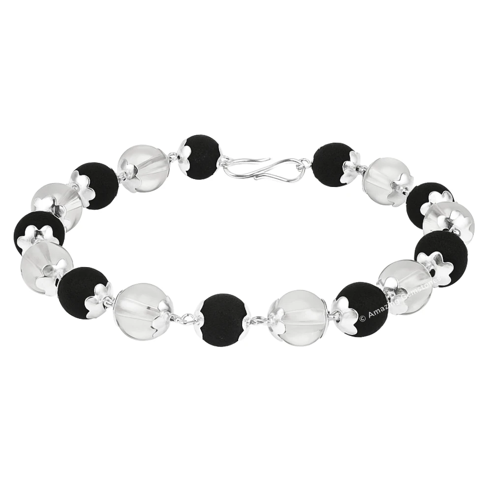 Sphatik Crystal and Karungali Bracelet (Silver Chain)