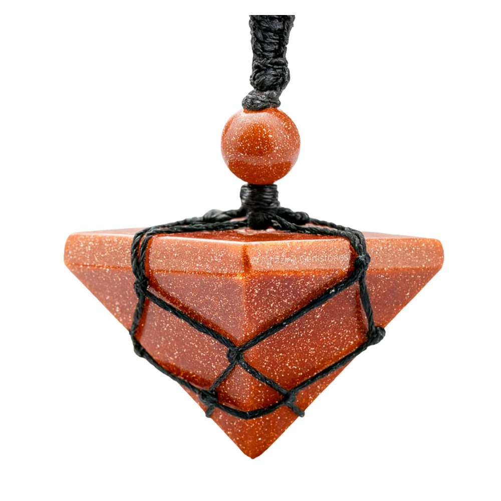 Red Goldstone Pyramid Pendant Necklace (Macrame)