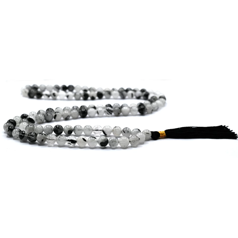 Black Rutilated Quartz Mala (Without Knot)