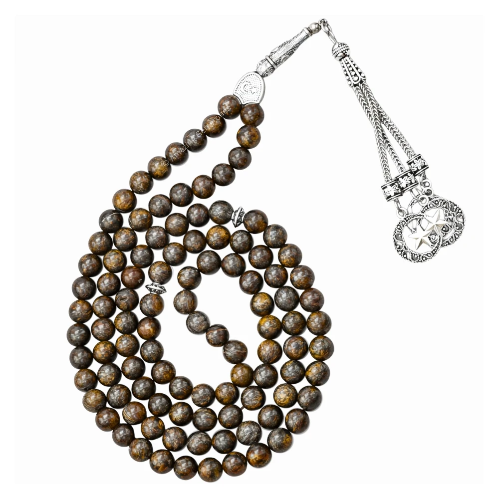 Bronzite Crystal Tasbeeh Sibha Prayer Beads (Silver)