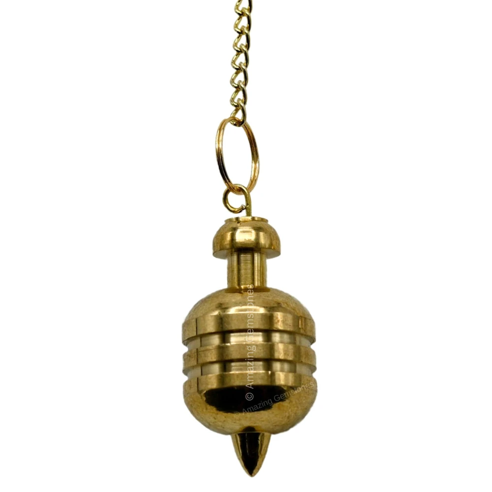 Copper Metal Pendulum - Gold Pointed Drum with 2 Rings (MP48)