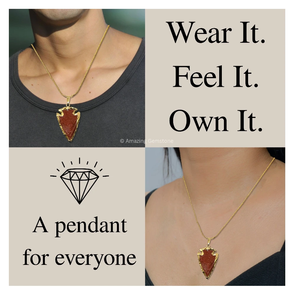 Red Goldstone Arrowhead Pendant - Gold Plated