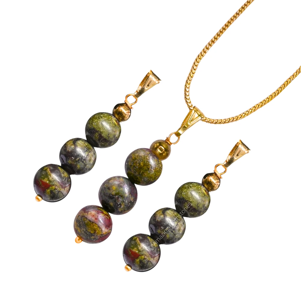 Dragon Bloodstone Bead Pendant (Gold)