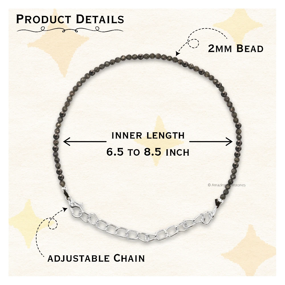 Pyrite Crystal Bracelet - 2mm Faceted Bead (Silver)