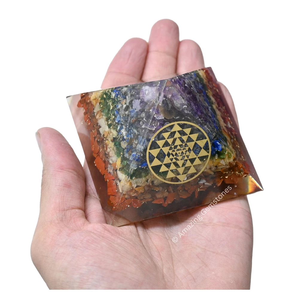Natural Chakra Orgone Pyramid - Round Sri Yantra
