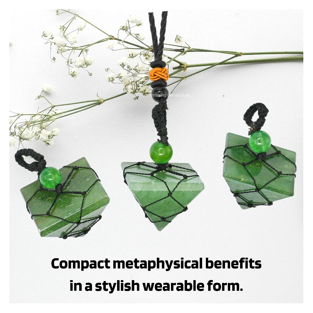 Green Aventurine Pyramid Pendant Necklace (Macrame)