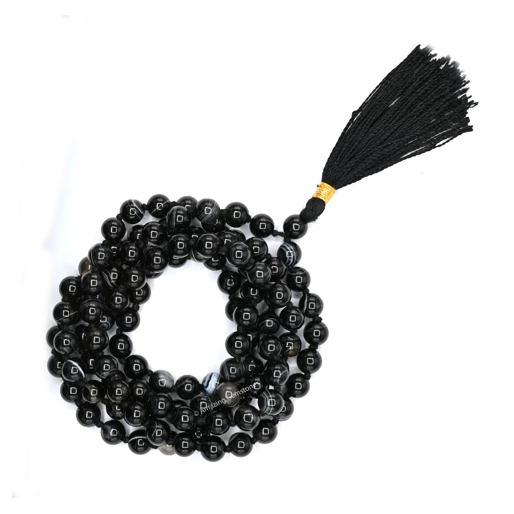 Black Hakik Mala (Hand Knotted)