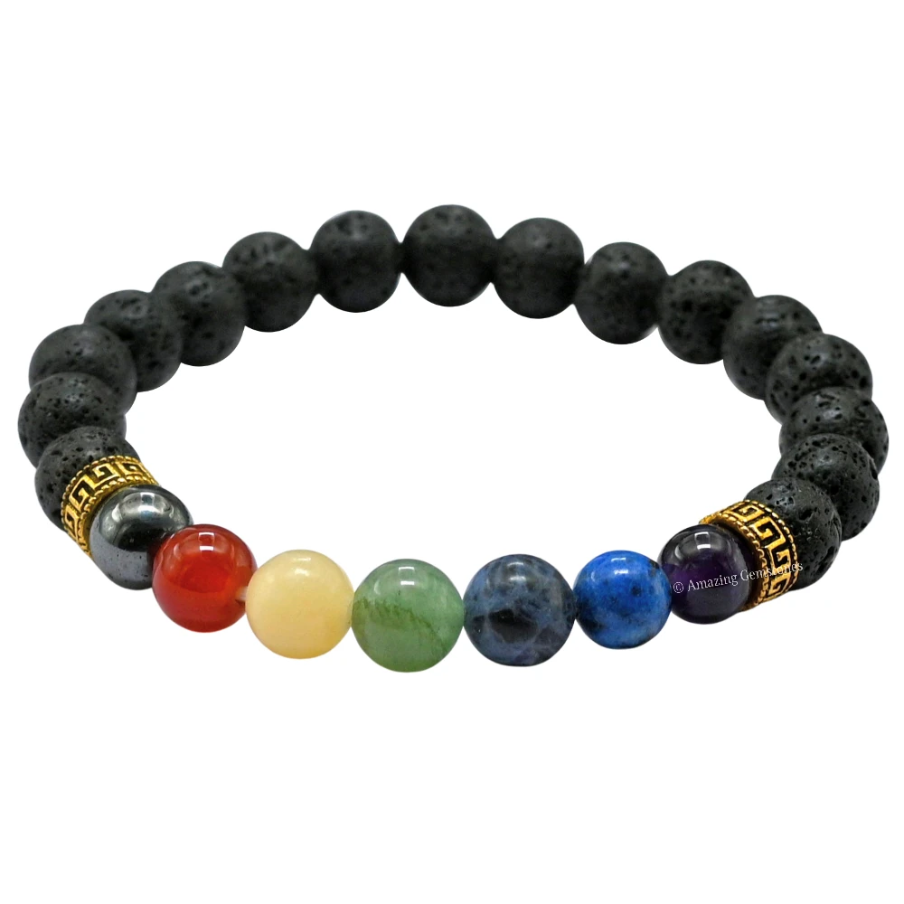 Lava Stone Chakra Bracelet (Strechable)