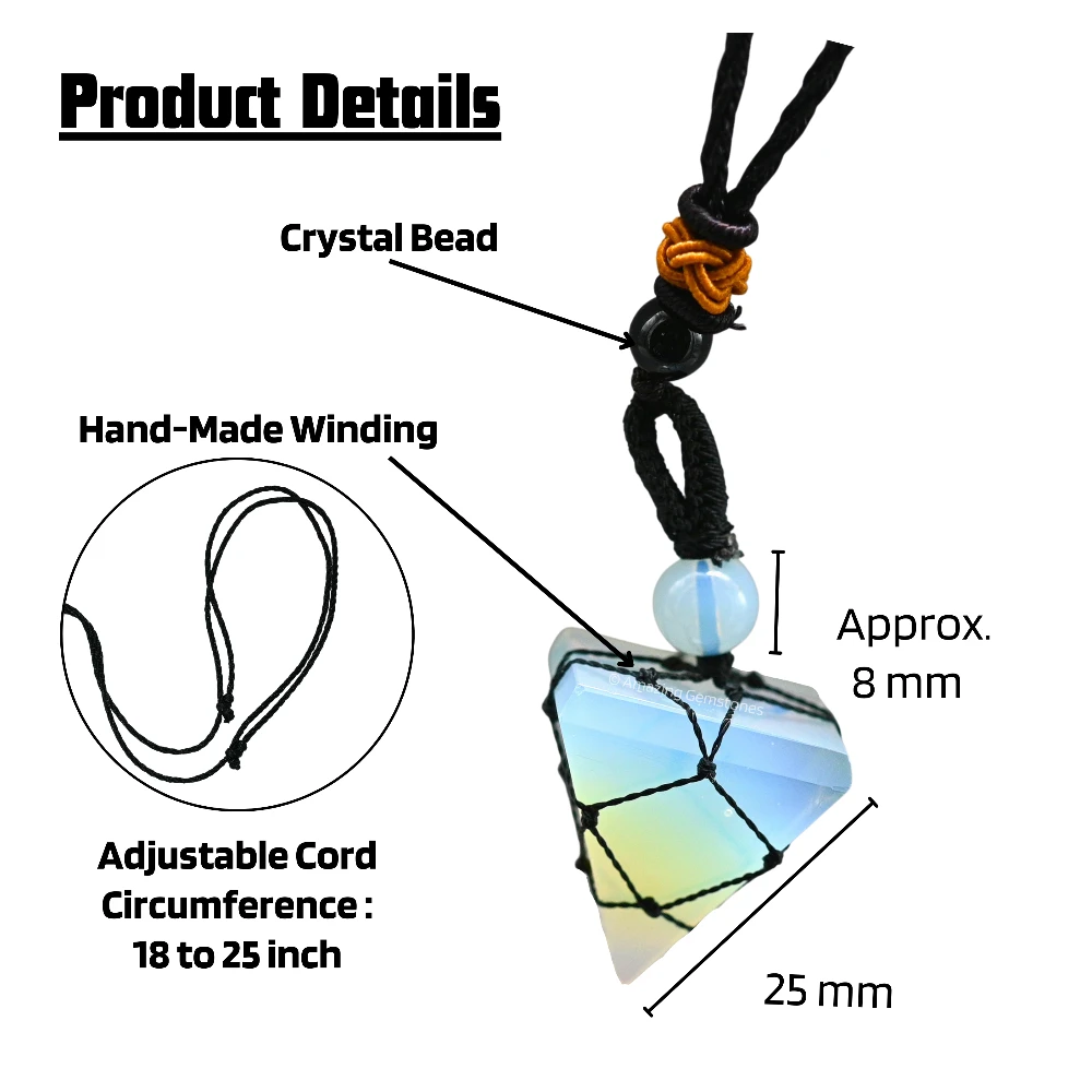Opalite Pyramid Pendant Necklace (Macrame)