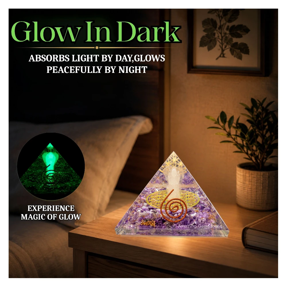 Amethyst Orgone Pyramid - Angel Glow in Dark