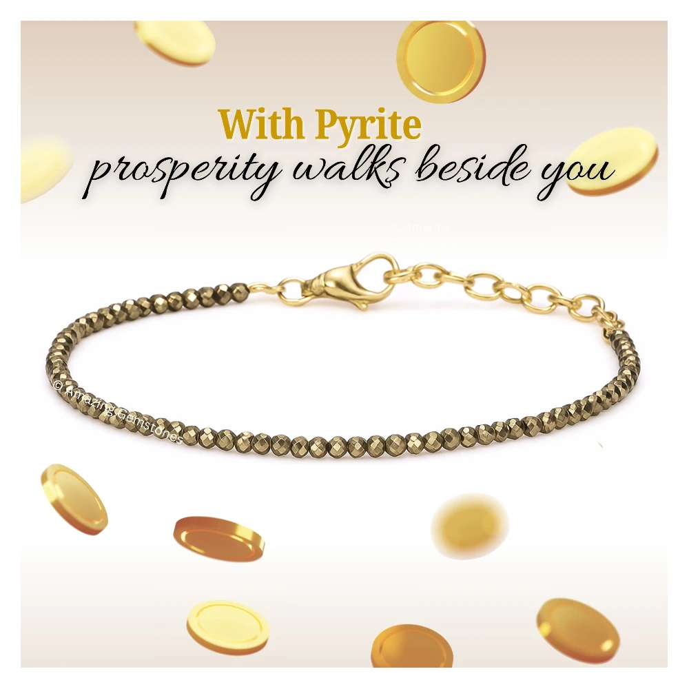 Pyrite Crystal Anklet - 2mm Faceted Bead (Gold)