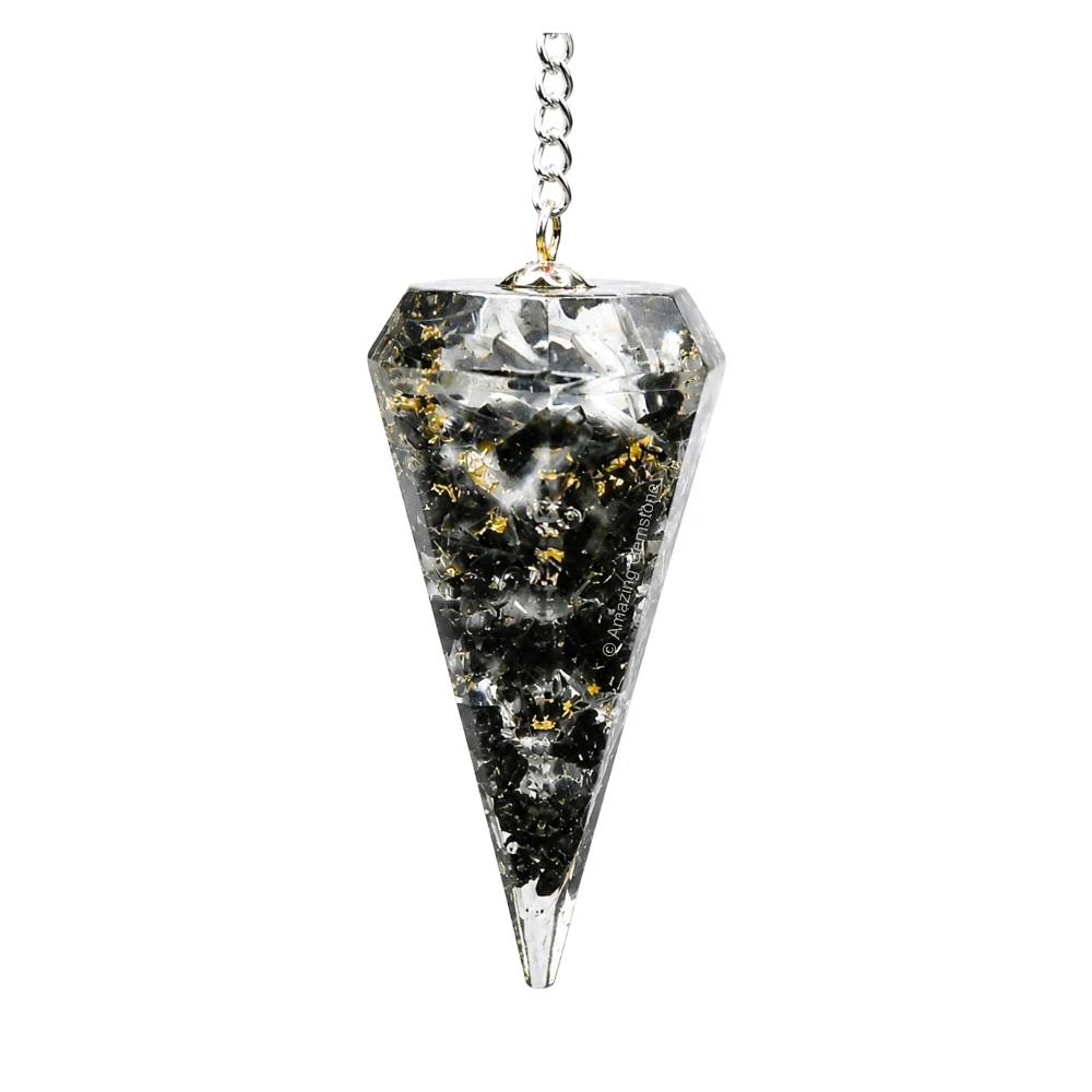 Black Tourmaline Selenite Orgone Pendulum